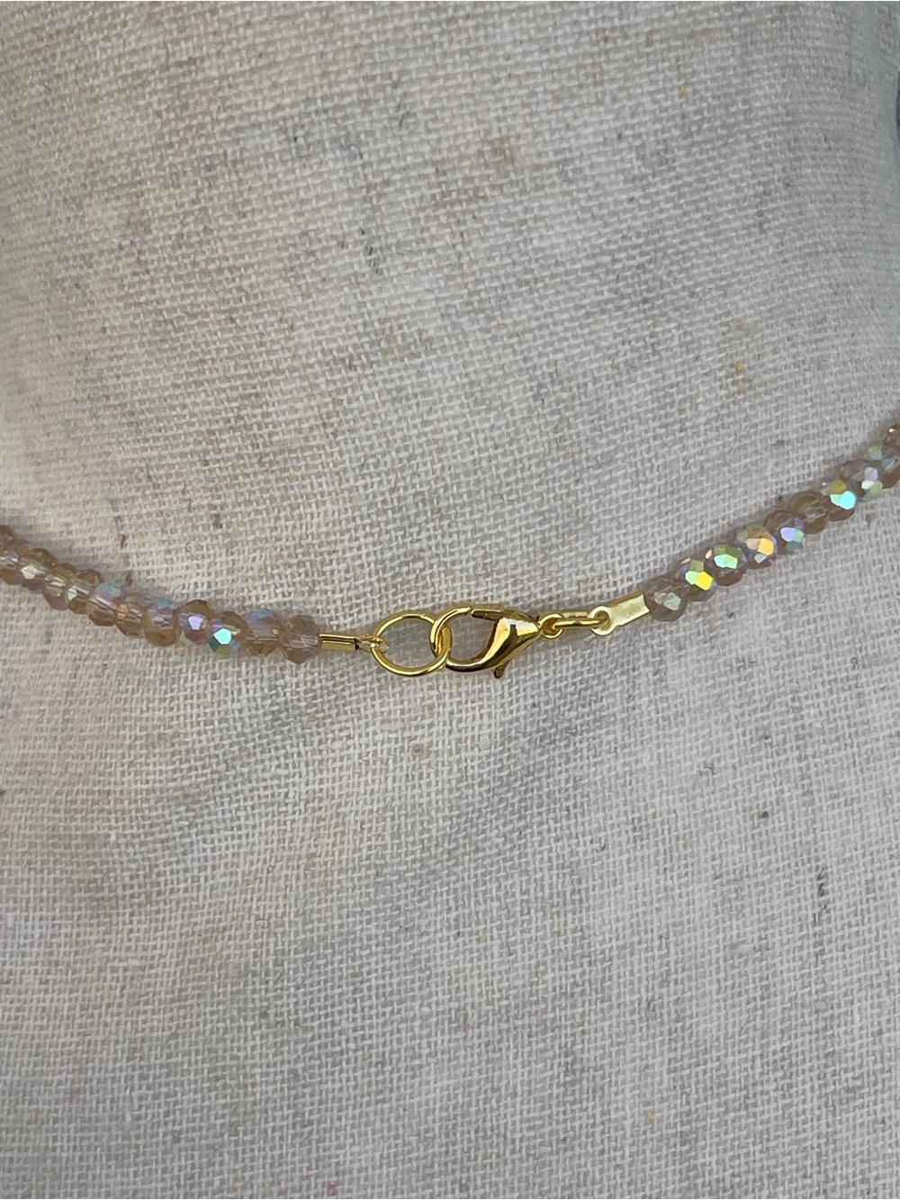 Green Aventurine Necklace Gold Wire Wrap on Champagne Glass Beads - Picture 5 of 5
